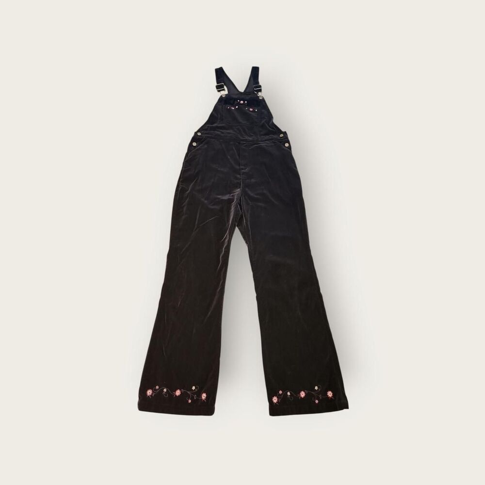 Cherokee Women's Black Overalls with Floral print Vintage Y2k